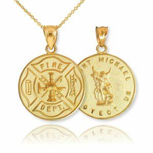Real Gold Firefighter Badge St Michael Necklace